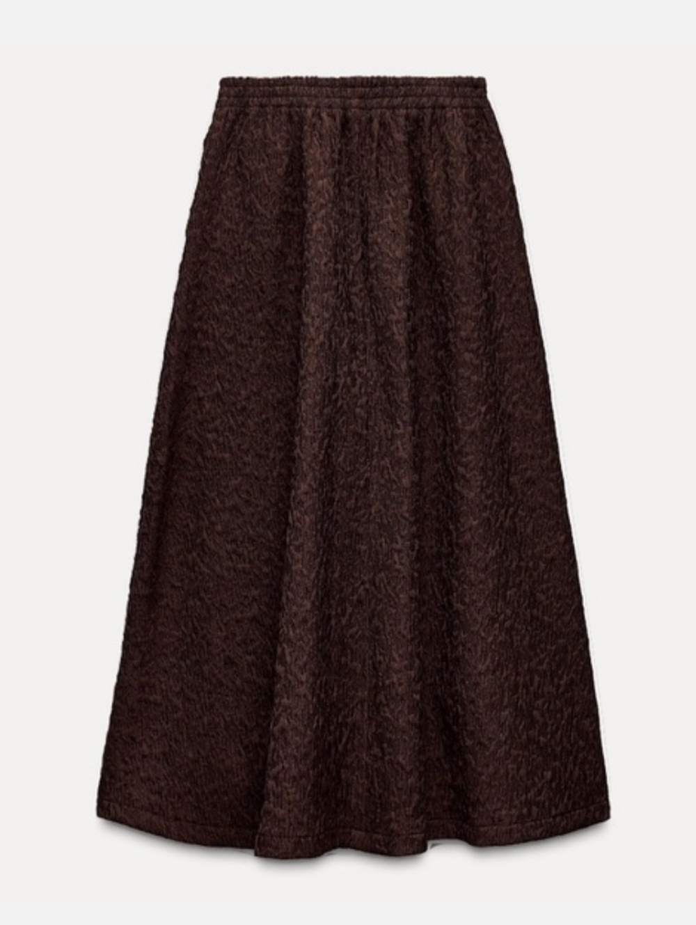 Zara Brown Textured A-Line Skirt Jacquard Women's S Midi Boho